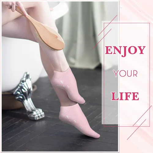 Vista 7 de 8 pares de calcetines de gel hidratante para talón seco agrietado, calcetines hidratantes de gel de spa, cuidado de pies, antideslizantes, loción