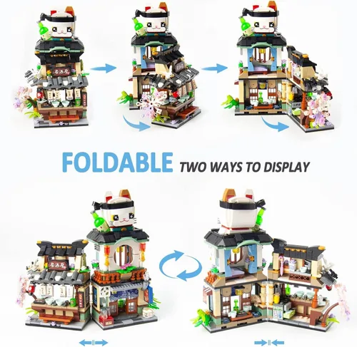 Vista 2 de Kit de mini bloques plegables japoneses de vista callejera - Tienda Izakaya, juguete de tienda de mini marca japonesa, regalo para adultos, niños