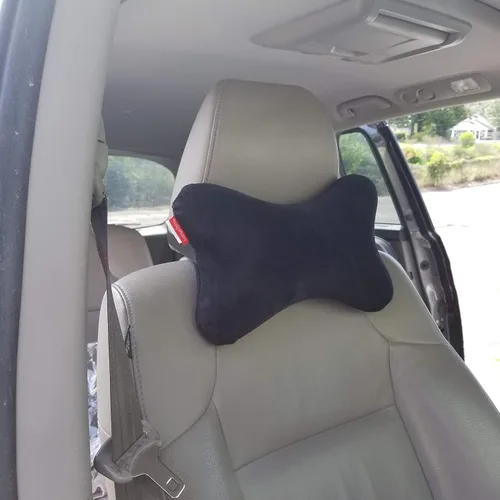 Vista 4 de Bookishbunny Almohadas de espuma viscoelástica con forma de hueso de perro con funda de terciopelo extraíble para automóvil, autobús, camión Negro