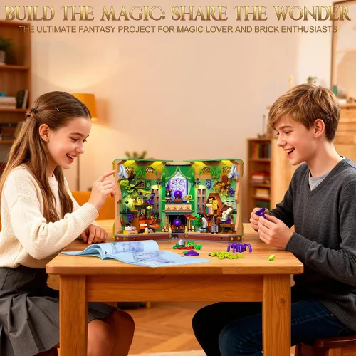 Vista 4 de OKKIDY Magic Potion - Juego de construcción de rincón de libro con luz, kit de bloques de construcción para decoración del hogar, 1033 piezas