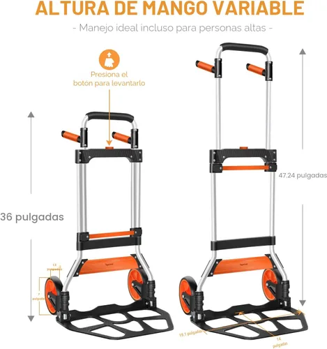 Vista 2 de Carretilla Doblante Teprovo, carretilla de aluminio resistente con capacidad de 309 libras, carretilla plegable para utilidades con manija