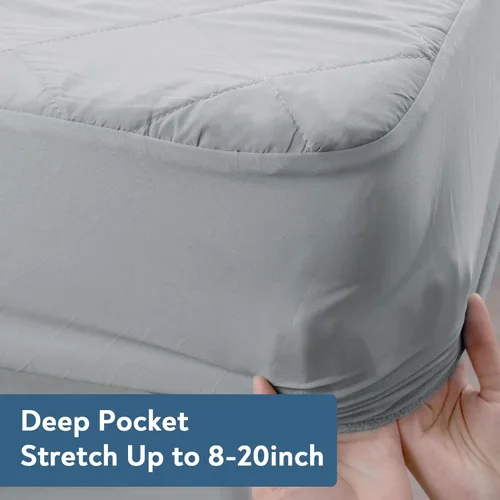 Vista 6 de Protector de Colchón Twin XL Impermeable, Protector de Colchón Tamaño Twin XL Acolchado, Cubrecolchón Ajustable Cobertor de Colchón, Hasta 18 Gris