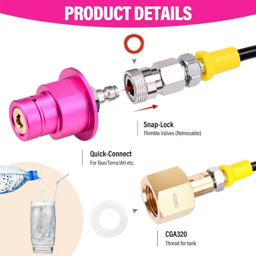 Vista 3 de Adaptador rápido de CO2 con manguera de alta presión de 60 pulgadas, CO2 de conexión rápida compatible con Duo/Terra/Art/E-Duo/Crystal 3.0/GAIA Soda