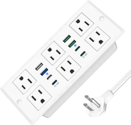 Vista 8 de Regleta de alimentación empotrada de 45W, protector de sobretensiones de montaje empotrado (1200J) con 6 tomas de CA y 8 puertos USB (4 USB-C)