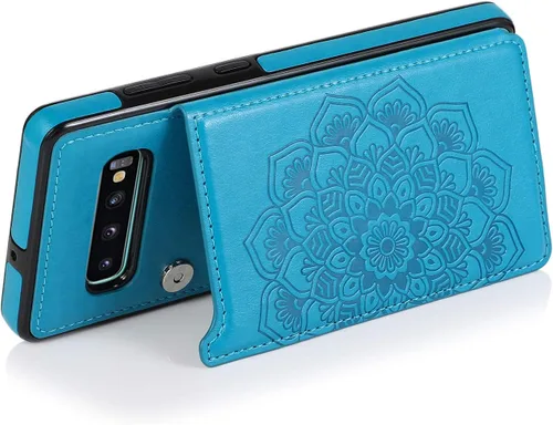 Vista 3 de Asuwish Funda compatible con Samsung Galaxy S10 y protector de pantalla de vidrio templado, accesorios para tarjetero con ranura para soporte