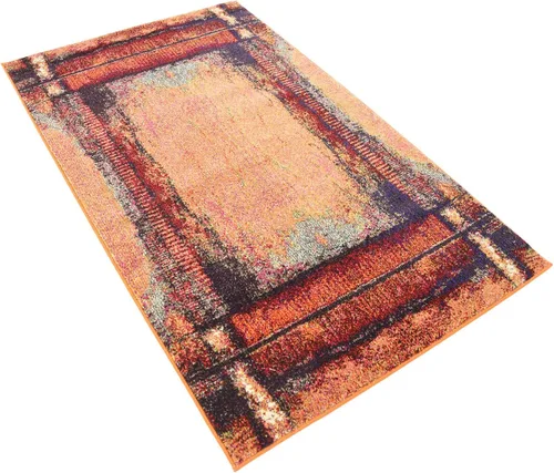 Vista 5 de Unique Loom Estrella Collection - Alfombra de área rústica, envejecida, moderna, abstracta, 3 pies 3 pulgadas x 5 pies 3 pulgadas, naranja/negro