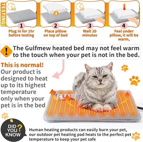 Vista 4 de Almohadilla térmica para mascotas al aire libre con termostato, 30 W, 15.7 x 12.6 pulgadas, para interiores y exteriores, tapete térmico para gatos