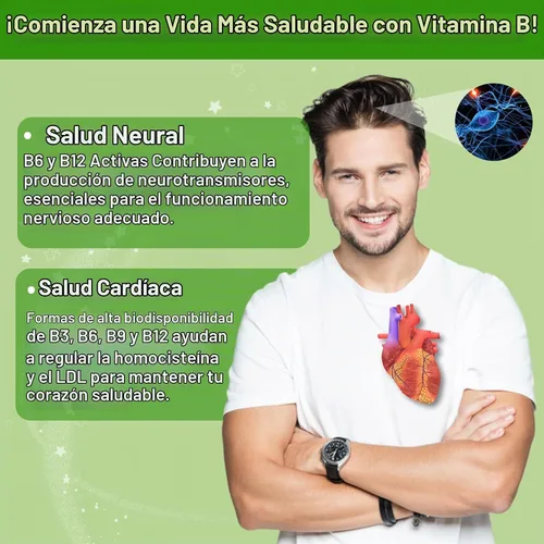 Vista 5 de Complejo de vitamina B sin azúcar con metil B12, metilfolato, B6, B1, B2, B3, suplemento de complejo B metilado de disolución rápida altamente
