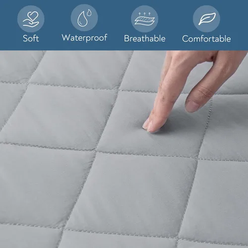 Vista 3 de Protector de Colchón Twin XL Impermeable, Protector de Colchón Tamaño Twin XL Acolchado, Cubrecolchón Ajustable Cobertor de Colchón, Hasta 18 Gris