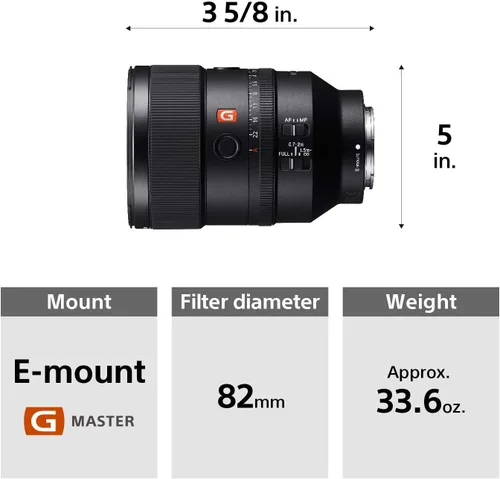 Vista 3 de FE 5.315 in F1.8 G Master Teleobjetivo Prime Lente para Sony E-Mount