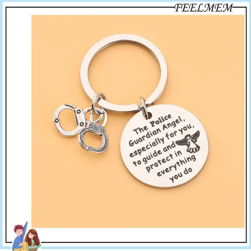 Vista 3 de FEELMEM Llavero de oración de policía, regalo de oficial de policía, ángel de la guarda proteger, llavero militar, regalo para marido de parte
