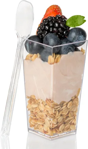Vista 12 de Mini tazas de postre de plástico, 2 onzas, vasos individuales de chupito para postres de chocolate y más, Transparente