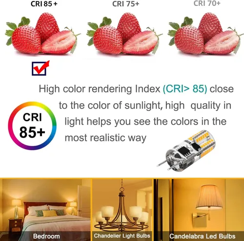 Vista 4 de Bombilla LED G8 regulable de 2 W, color blanco cálido, bombillas halógenas equivalentes a base bi-pin de 120 V, T4 JCD, repuesto de iluminación