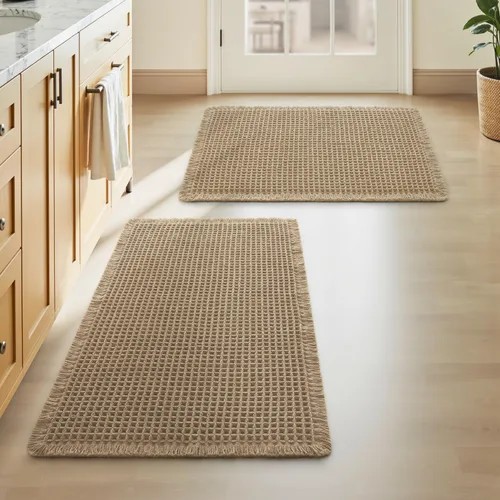 Vista 41 de AMOAMI Tapete de baño mejorado con diseño de gofre, súper absorbente, antideslizante, para suelo de baño, lavable a máquina, con borlas, tapetes