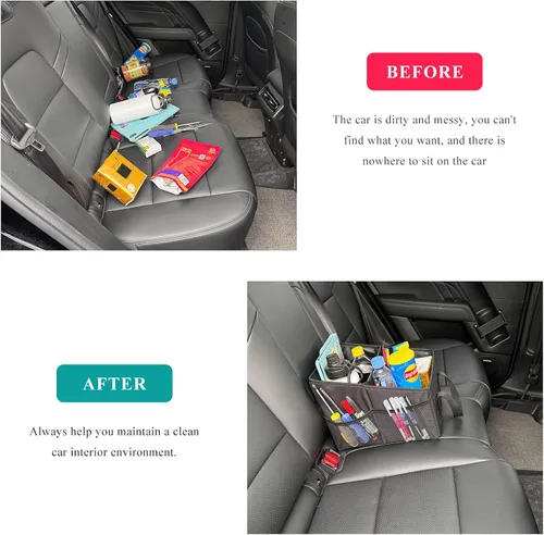 Vista 5 de Organizador de Asiento de Coche, Organizador de Asiento de Pasajero Plegable con Divisores Desmontables y Asa, Organización de Almacenamiento