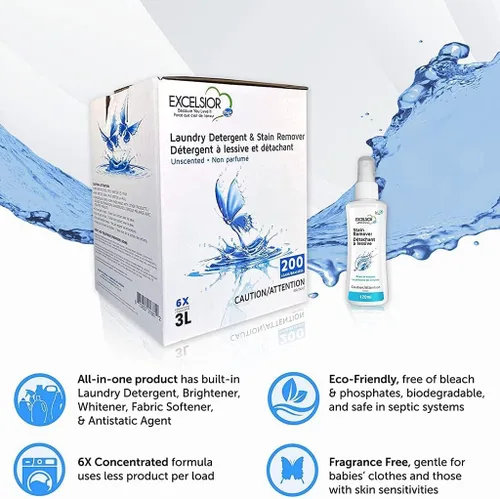 Vista 2 de Excelsior - Detergente para ropa con botella ecológica, líquido concentrado, sin perfume, biodegradable, sin disolventes y fosfatos, 3 litros
