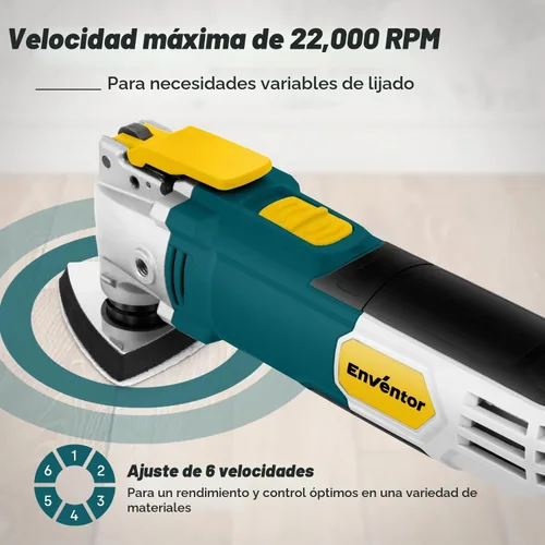 Vista 5 de Enventor Herramienta oscilante con 28 accesorios, 6 velocidades, cable de Cambio sin herramientas, 15,000-22,000 OPM, ángulo de 3°, 4 cuchillas