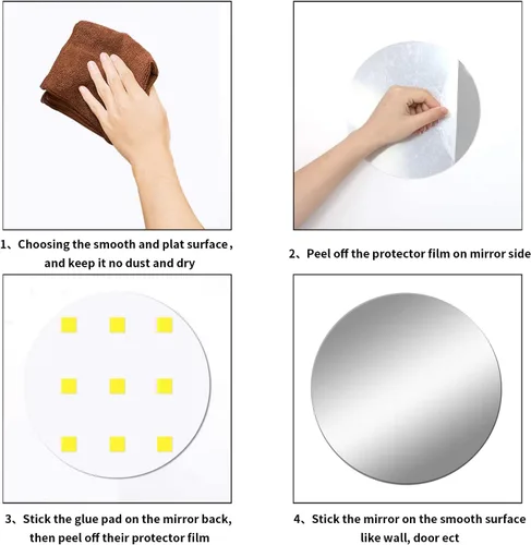 Vista 8 de Azulejos de espejo de pared redondos de 12'', reflejo de alta claridad, autoadhesivos, láminas de espejo acrílico, pegatinas circulares para baño