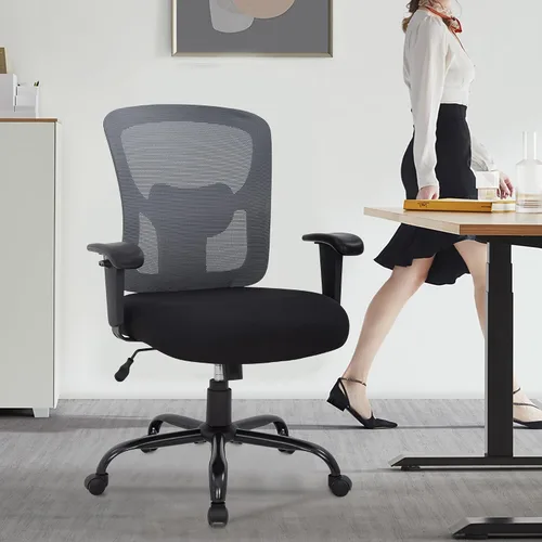 Vista 2 de Silla de oficina grande y alta, silla de escritorio de 400 libras, silla de computadora de malla con soporte lumbar, asiento ancho, brazos