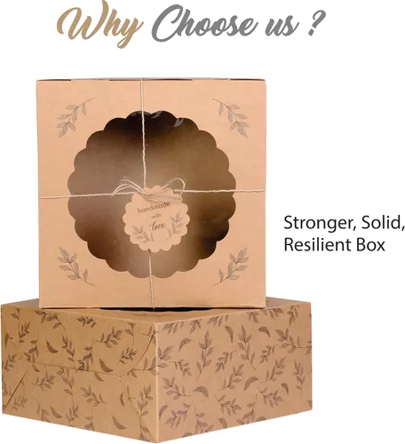 Vista 3 de Cajas de Pastel Kraft con Ventana (10 piezas) - Cajas de Panadería Marrones para Pasteles, Donas, Tartas, Galletas, Cupcakes, Chocolates, Postres