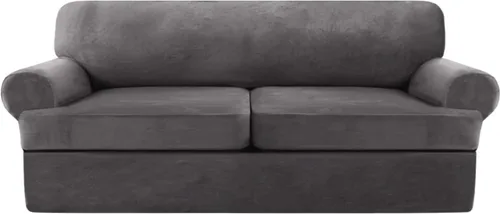 Vista 21 de NA Funda de terciopelo para sofá con cojín en T, 4 piezas, fundas de sofá suaves para sofá, fundas protectoras de muebles con 3 asientos Marfil