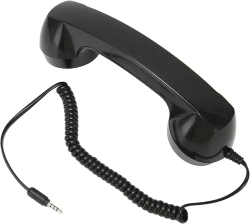 Vista 5 de Auricular de teléfono retro, receptor de teléfono con cable de 0.138 in con micrófono y altavoz, control de volumen, cable en espiral de 9 pies