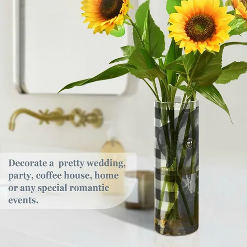 Vista 4 de Black Dog Buffalo Plaid Check Plastic Vase 11.8 x 3.9 Inch decorative Large Flower Vase Clear Dining Room Entryway Library jarron para centro