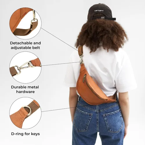Vista 5 de Berliner Bags Cangurera de cuero genuino vintage Kai, bolso de cinturón, bandolera bandolera para hombres y mujeres - marrón