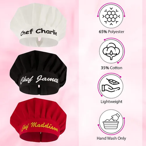 Vista 3 de Sombreros de chef personalizados para hombres y mujeres sombrero de chef personalizado con nombre bordado sombrero de cocina ajustable para adultos