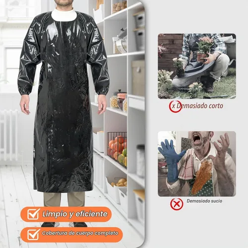 Vista 7 de ELEBOX Waterproof Apron with Long Sleeves, Safety Apron Work Uniform for Men & Women, Chemical Resistance Anti-Tear Apron Negro