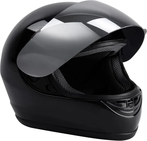 Vista 2 de TCT-MOTORPARTS - Casco de motocicleta para adultos, aprobado por DOT, color negro, visera de espejo de cara completa, casco de calle