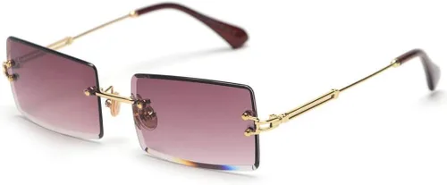 Vista 2 de MINCL - Gafas de sol rectangulares pequeñas para mujer, ultraligeras, color caramelo, sin marco