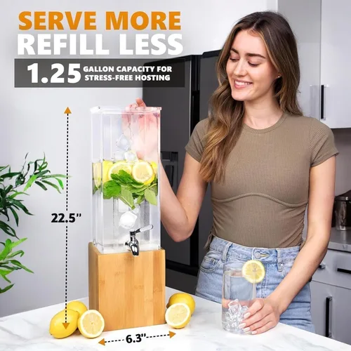 Vista 2 de Dispensador de bebidas de acrílico - Dispensador de bebidas de 1.25 galones con soporte y núcleo de hielo – Servidor de bebidas frías para fiestas