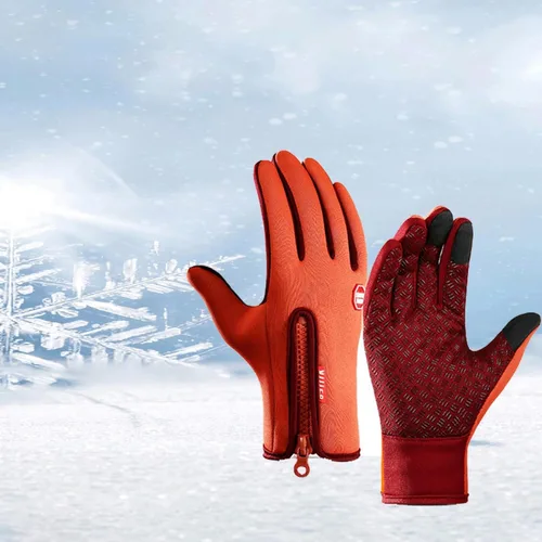 Vista 6 de Guantes térmicos de invierno para clima frío con agarre antideslizante y cierre de cremallera