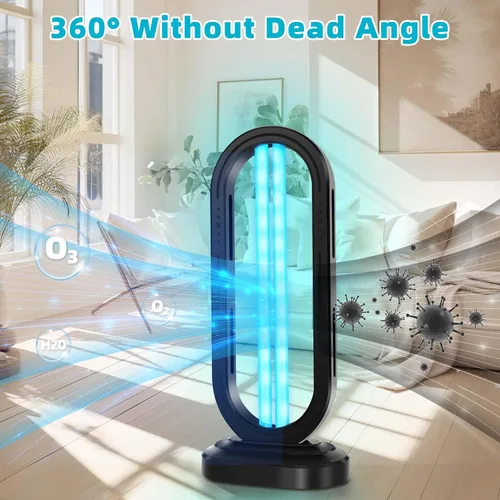 Vista 3 de Feefir Desinfectante de luz UV, dispositivo de desinfección para el hogar UVC, temporizador de 4 velocidades y control remoto, luz UVO, lámpara UV