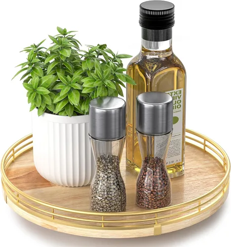 Vista 32 de Marble Lazy Susan - Tocadiscos para mesa, bandeja redonda de mármol de grano de madera antigua de 10 pulgadas para mesa de comedor, encimera de Negro