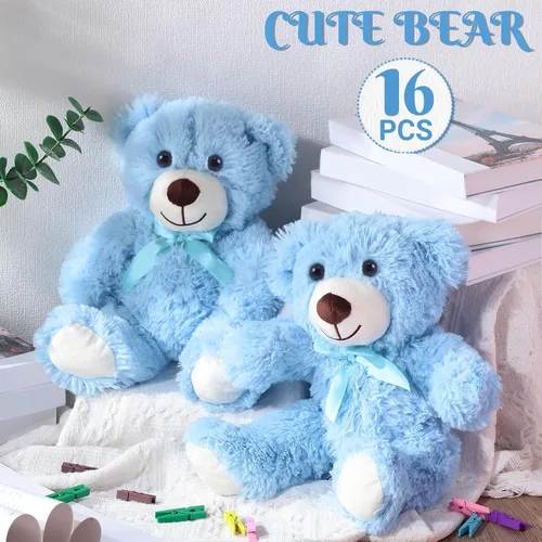 Vista 4 de Jenaai 16 ositos de peluche con lazo de 13.8 pulgadas para centros de mesa de baby shower, revelación de género, decoración de fiesta, regalo de Azul