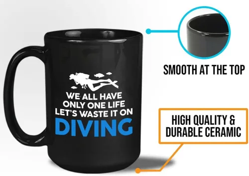 Vista 16 de Taza de café de buceo de 11 onzas, color negro, sumerge en la felicidad, actividades de respiración subacuática, pasatiempos, natación, ascenso