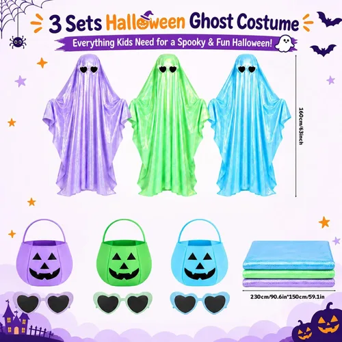 Vista 2 de Juego de 3 disfraces de fantasma de Halloween, ropa espeluznante