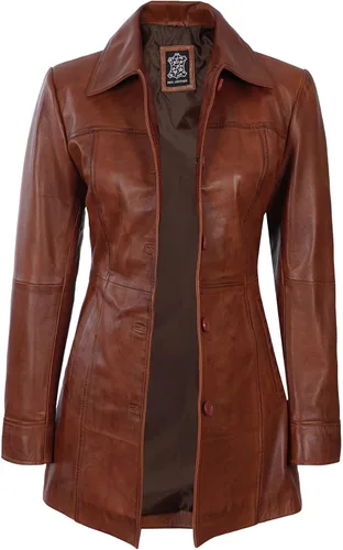 Vista 2 de Decrum Abrigos de piel de cordero real para mujer, estilo casual, chaquetas largas para mujer