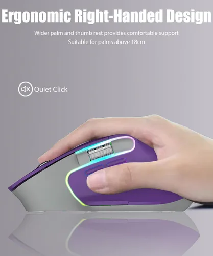 Vista 4 de Ratón ergonómico inalámbrico para juegos con dos ruedas de Púrpura