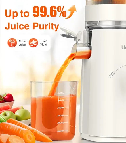 Vista 3 de Máquinas exprimidoras, exprimidor de prensa fría 2 en 1 para jugo y sorbete, apto para verduras y frutas con canal de 5 pulgadas de ancho, potente