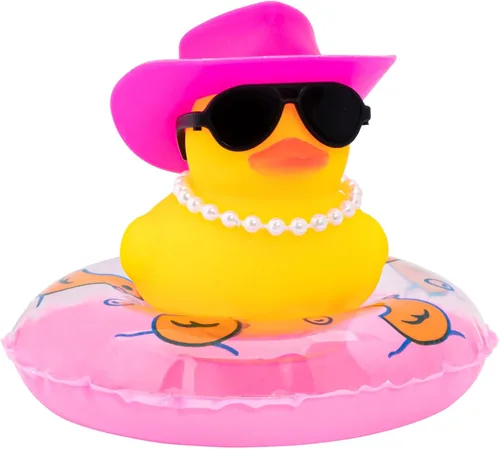 Vista 55 de wonuu Pato de goma para automóvil, decoración de pato amarillo con sombrero para el sol, anillo de natación, collar, gafas de sol para decoración