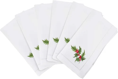 Vista 36 de Juego de 6 servilletas bordadas de magnolia hechas a mano con borde cosido
