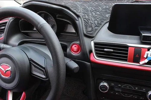 Vista 3 de 2 piezas Botón de Arranque del Motor sin Llave de Aluminio Rojo y Pegatina de Anillo de Decoración Circundante Compatible con Mazda 3 6 CX-3 CX-5