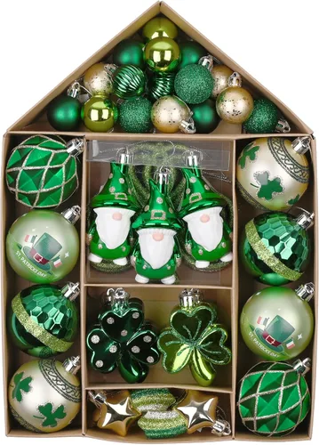 Vista 7 de Valery Madelyn Decoraciones del día de San Patricio, adorno de árbol de trébol, 30 piezas de esferas colgantes, decoración de gnomo para festival