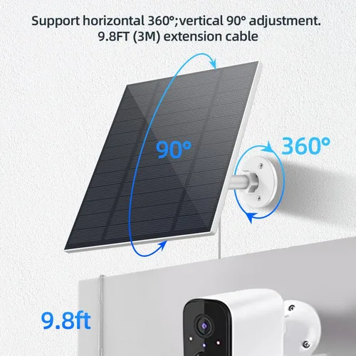 Vista 5 de Panel Solar de 5W de 2 Piezas para Cámara de Seguridad, Panel Solar con Puerto Micro USB y USB-C para Cámara para Exteriores con Batería Recargable