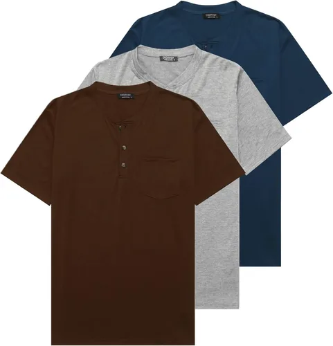 Vista 8 de COOFANDY Paquete de 3 camisetas Henley de manga corta para hombre, estilo casual, básicas, de verano, con bolsillo