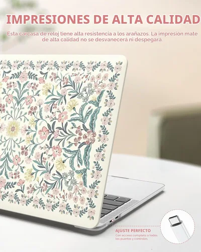 Vista 6 de iCasso Funda para MacBook Pro de 13 pulgadas M2 2025 A2338 Rosa Floral 1-Rosa Boho Floral