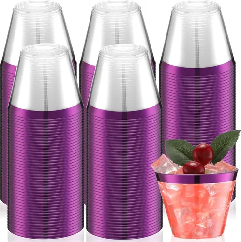 Vista 10 de Lounsweer 100 piezas de vasos de plástico con borde de 9 onzas, vasos de cóctel transparentes para boda, vasos de vino desechables resistentes